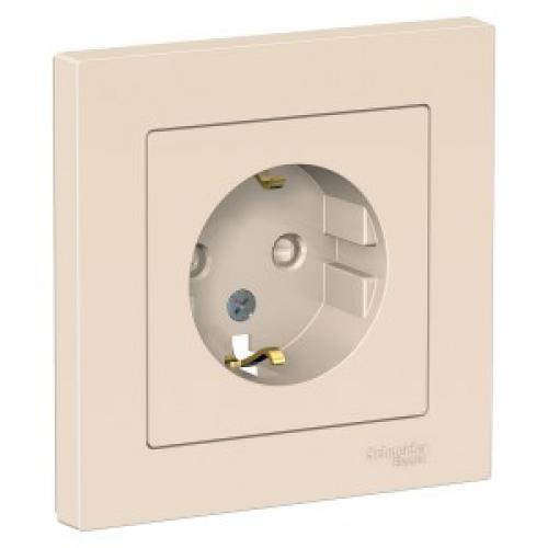 Розетка СУ 1 мест. беж. (пл.осн., земля, штор.)  Schneider AtlasDesign 662423