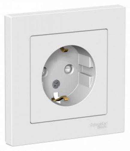 Розетка СУ 1 мест. бел. Antibact. (пл.осн., земля, штор.) Schneider AtlasDesign  662372